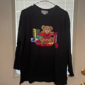Super cute black,  long sleeve tee with Teddy, Presents and embellishments